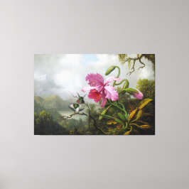 Impressão Em Tela Orquídea HEADE e Beija-flores perto de um Lago de 