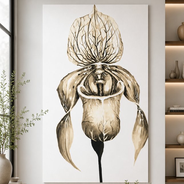 Impressão Em Tela Orquídea Sapatinho de Dama Elegante em Ouro Botâni (Criador carregado)