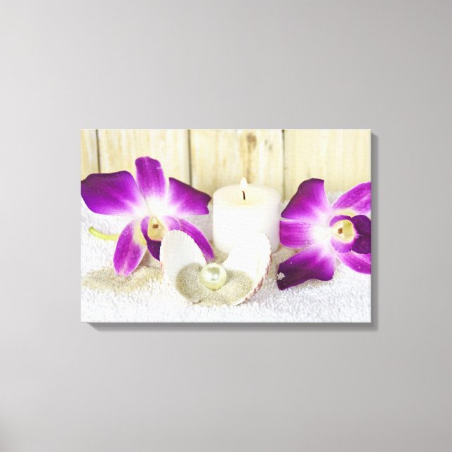 Impressão Em Tela orquídeas e vela de spa com concha (Frente)