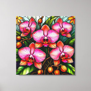 Impressão Em Tela Orquídeas Rosa Vibrante em Obra de Arte em Vidro P