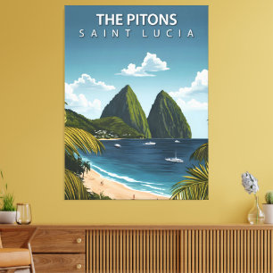 Impressão Em Tela Os Pitões - Poster Viagens vintage do Santo Lúcia