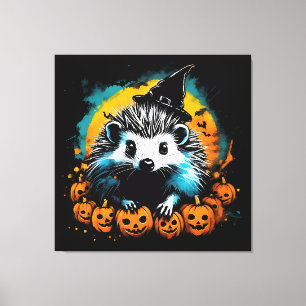 Impressão Em Tela ouriço de Halloween e abóboras fofos