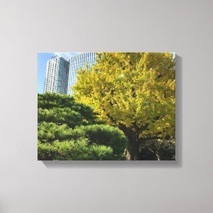 Impressão Em Tela Ouro Amarelo Ginkgo e Pine Tree
