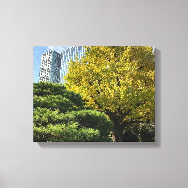 Impressão Em Tela Ouro Amarelo Ginkgo e Pine Tree (Frente)