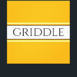 Impressão Em Tela OURO Brilhante  Brilhante Amarelo Texto de Faixa B<br><div class="desc">Este design divertido e nostálgico apresenta dentro de texto GRIDDLE uma ampla faixa central branca realçada com pinstripes pretas e faixas amarelas claras flutuantes contra um fundo amarelo brilhante ouro. O texto pode ser personalizado.</div>