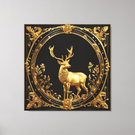 Impressão Em Tela Ouro de renas Dourado e quadro ornamental negro