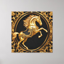 Ouro Dourado de cavalo e armação ornamental negra