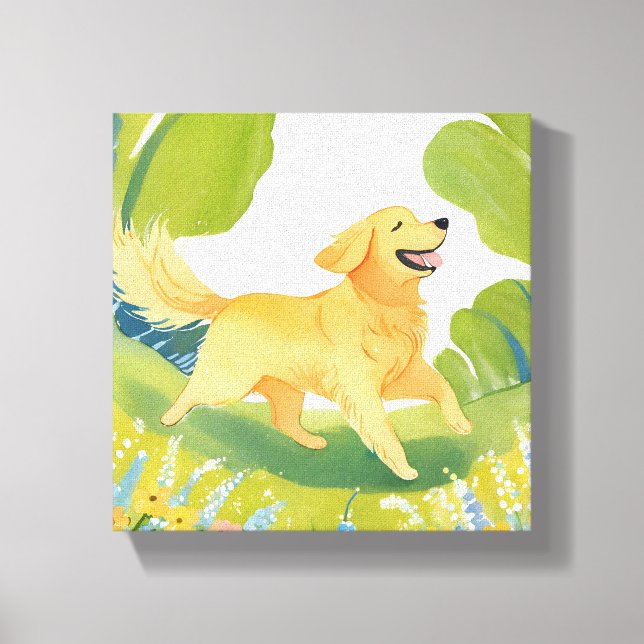 Impressão Em Tela Ouro Feliz Retriever | Pintura em aquarela clara (Frente)