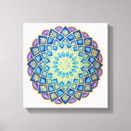 Impressão Em Tela Ouro Flor Azul Roxo Mandala
