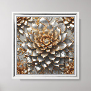 Impressão Em Tela Ouro Lotus Bloom   Floral Metálico Elegante