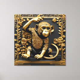 Impressão Em Tela Ouro macaco e quadro ornamental negro