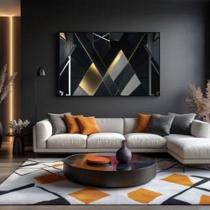 Impressão Em Tela Ouro Moderno e Abstrato Preto
