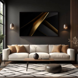 Impressão Em Tela Ouro Preto Abstrato Geométrico Luxuoso