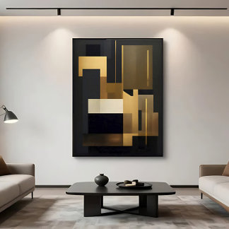 Impressão Em Tela Ouro Preto Moderno Abstrato Geométrico
