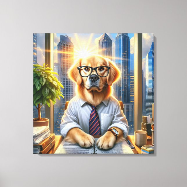 Impressão Em Tela Ouro Retriever Businessman No Office (Frente)