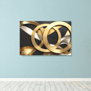 Impressão Em Tela Ouro Rings Abstrato - Design moderno de luxo
