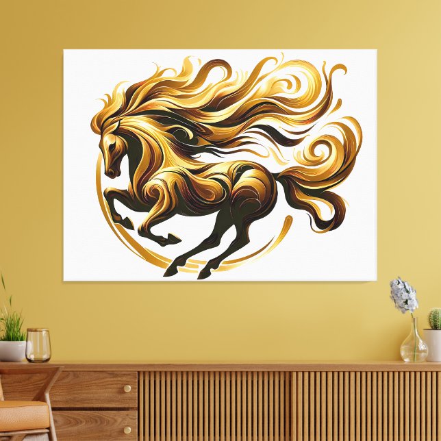 Impressão Em Tela Ouro Whirlwind - Cavalo Regal em Movimento (Insitu(Sala de estar))