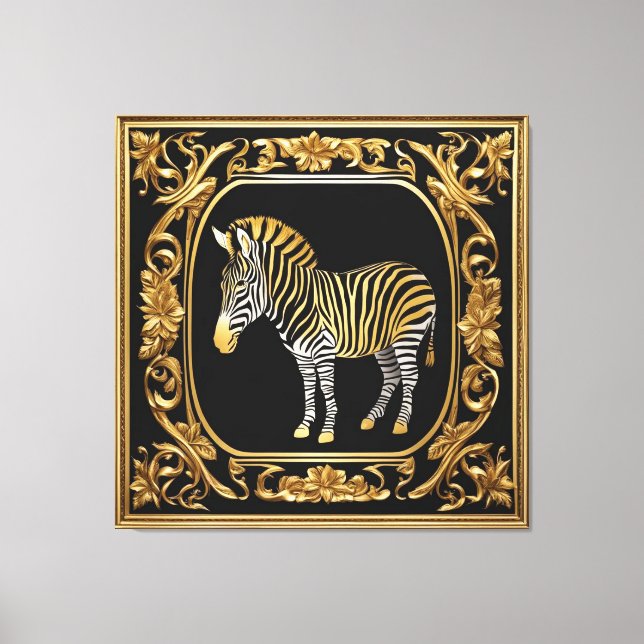 Impressão Em Tela Ouro zebra e quadro decorativo negro (Frente)