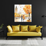 Impressão Em Tela Outono de Aquarela na Cidade<br><div class="desc">Arte de parede de canvas com ilustração aquática de um casal andando na paisagem da cidade no outono/outono e uma árvore com folhas caídas na frente. Mostrado em 12x12. Tamanhos e estilos adicionais disponíveis,  a imagem pode precisar ser alterada para o tamanho desejado pelo ajustado.</div>