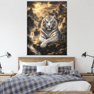 Impressão Em Tela Ouvindo a Cachoeira   Fantasia do Tigre Branco A