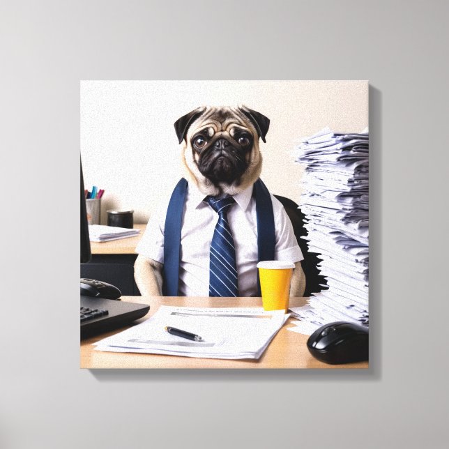 Impressão Em Tela Overwhelmed Office Pug (Frente)