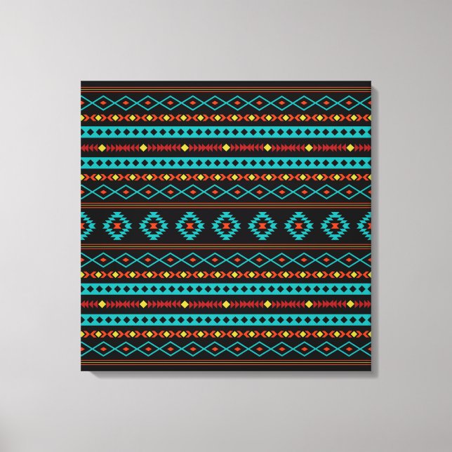 Impressão Em Tela Padrão Aztec Teal Reds Amarelo Preto Misturado Mot (Frente)