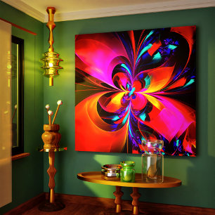 Impressão Em Tela Padrão Azul Vermelho Abstrato Floral Moderno #07