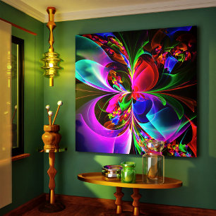 Impressão Em Tela Padrão Azul Vermelho Abstrato Floral Moderno #12