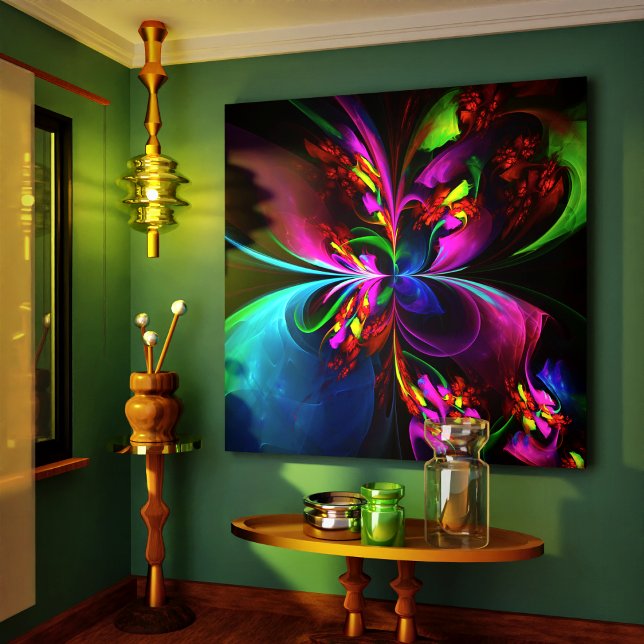 Impressão Em Tela Padrão Azul Vermelho Abstrato Floral Moderno #15 (Modern Floral Abstract Art Red Blue Pattern #15 Canvas Print)