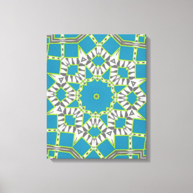 Impressão Em Tela Padrão Caleidoscópio Verde Zebra Azul Turquesa (Frente)