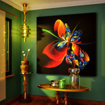 Padrão de Abstrato de Arte Floral Azul Laranja Mod