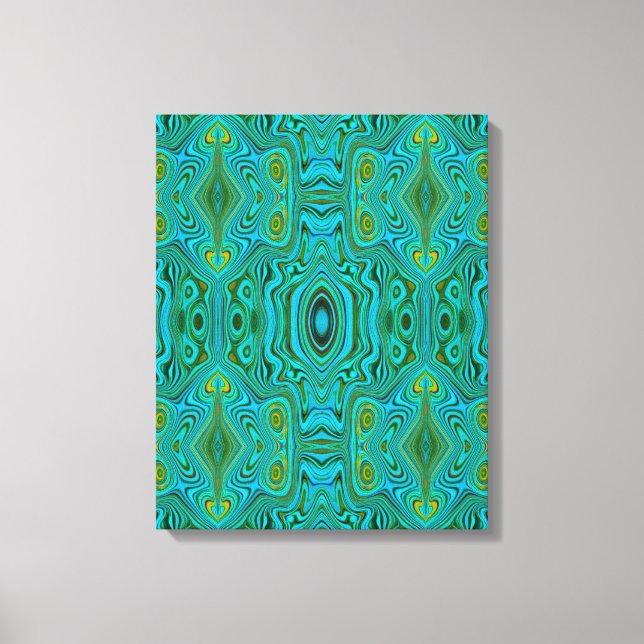 Impressão Em Tela Padrão de Abstrato do Trippy Retro Turquoise Chart (Frente)