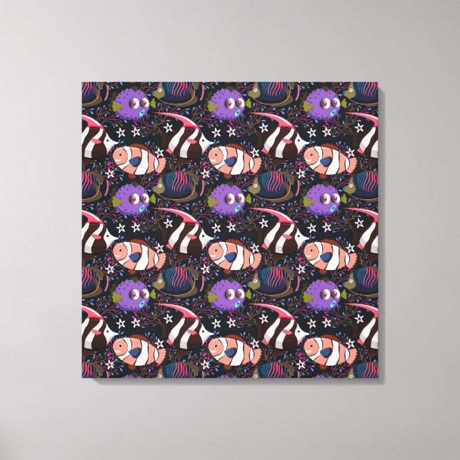 Impressão Em Tela Padrão de animais aquáticos | vida submarina do oc (Frente)