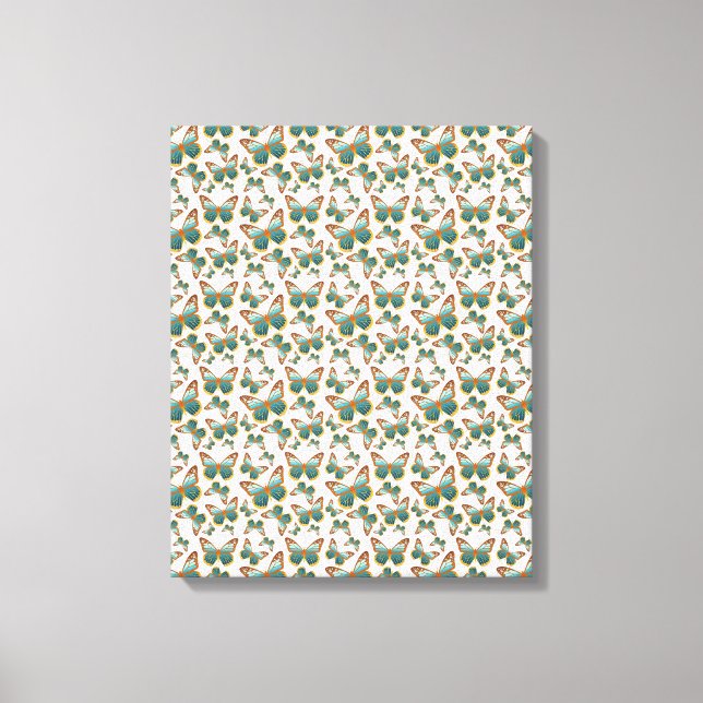 Impressão Em Tela Padrão de borboleta de gradiente azul (Frente)