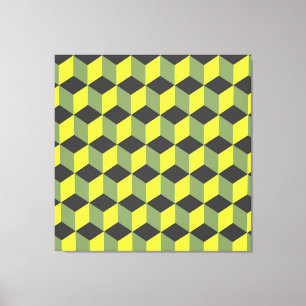 Impressão Em Tela Padrão de Cubo Isométrico Amarelo Preto Cinza