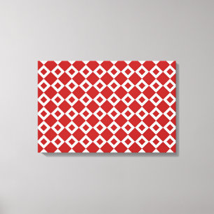 Impressão Em Tela Padrão de Diamante Vermelho e Branco