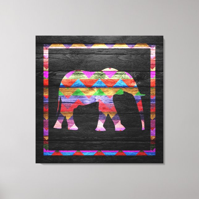 Impressão Em Tela Padrão de Elefante Chevron na Madeira (Frente)