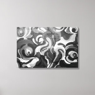 Impressão Em Tela Padrão de espiral de Grafite preto e branco em San