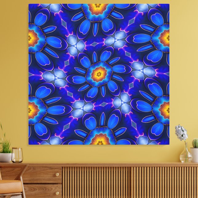 Impressão Em Tela Padrão de Flores Azuis abstrato (Insitu(Sala de estar))