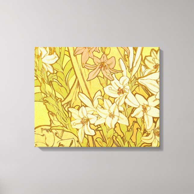 Impressão Em Tela Padrão de Flores de Lírio de Alphonse Mucha: Art N (Frente)