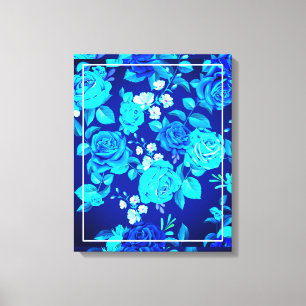 Impressão Em Tela Padrão de Flores de Rosa Azul Clássica-87600