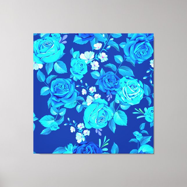 Impressão Em Tela Padrão de Flores de Rosa Azul Clássico-87600 (Frente)