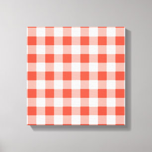 Impressão Em Tela Padrão de Gingham Branco e Laranja
