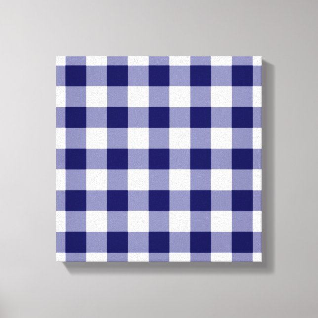 Impressão Em Tela Padrão de Gingham Branco e marinho (Frente)