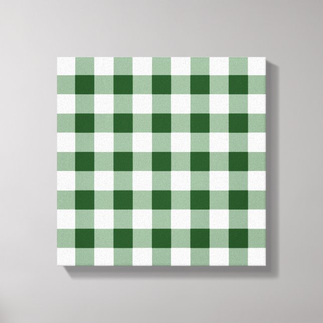 Impressão Em Tela Padrão de Gingham Verde e Branco (Frente)