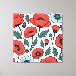 Impressão Em Tela Padrão de Ilustração das Flores de Papoila Vibrant