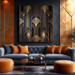 Impressão Em Tela Padrão de Leque de Ouro Art Déco Luxuoso