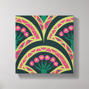 Impressão Em Tela Padrão de leque floral rosa e verde