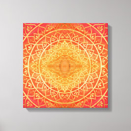 Impressão Em Tela Padrão de Mandala Laranja Dourado Vermelho Brilhan