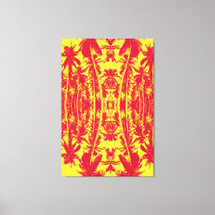 Impressão Em Tela Padrão de Palmeiras em Vermelho e Amarelo